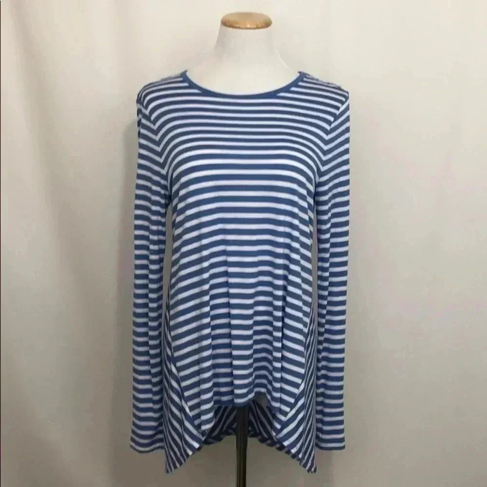 Banana Republic Striped Tunic Women Size M Blue White Chevron Back‎ High Low Hem